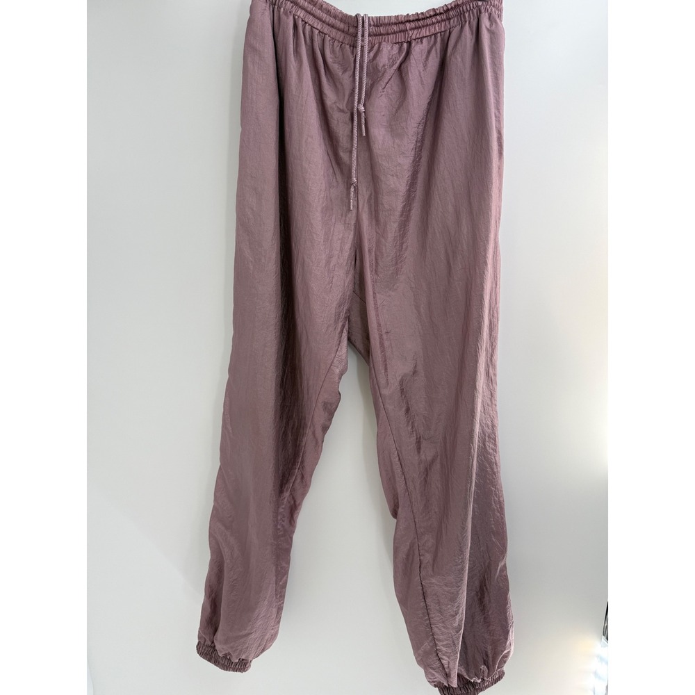 Mauve Nylon Track Pants XL Elastic Waist Drawstring Joggers Ankle Zip Mauve